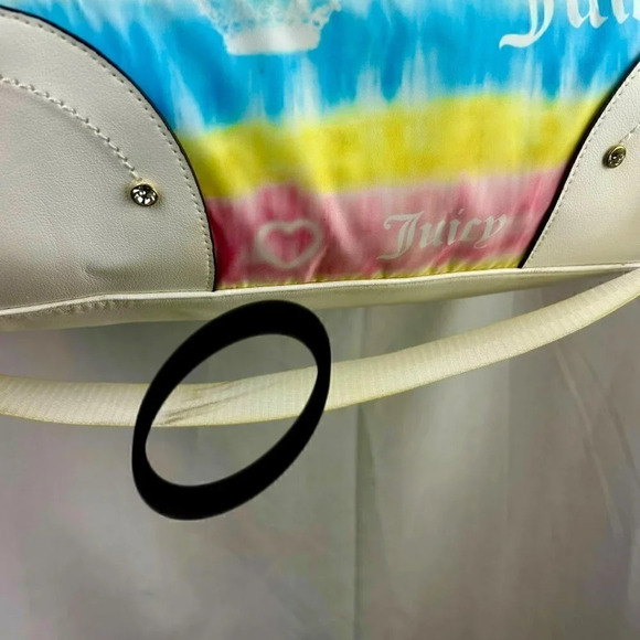 Juicy Couture Weekender Duffle Bag Crossbody Tie Dye Stripe Pink Blue Yellow - Picture 10 of 14